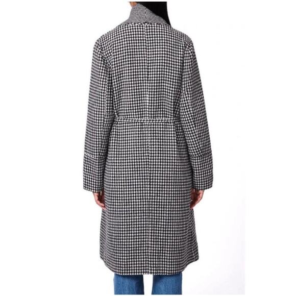 Bernardo Houndstooth Double Face Longline Coat Wool Blend Belted Wrap - Picture 2 of 8